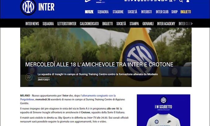 Inter, mercoledì amichevole con il Crotone