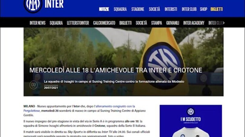 Inter, mercoledì amichevole con il Crotone