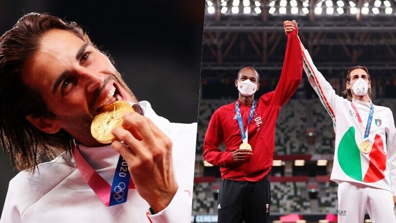 Tamberi e l'amico Barshim: è festa doppia sul podio per l'oro!