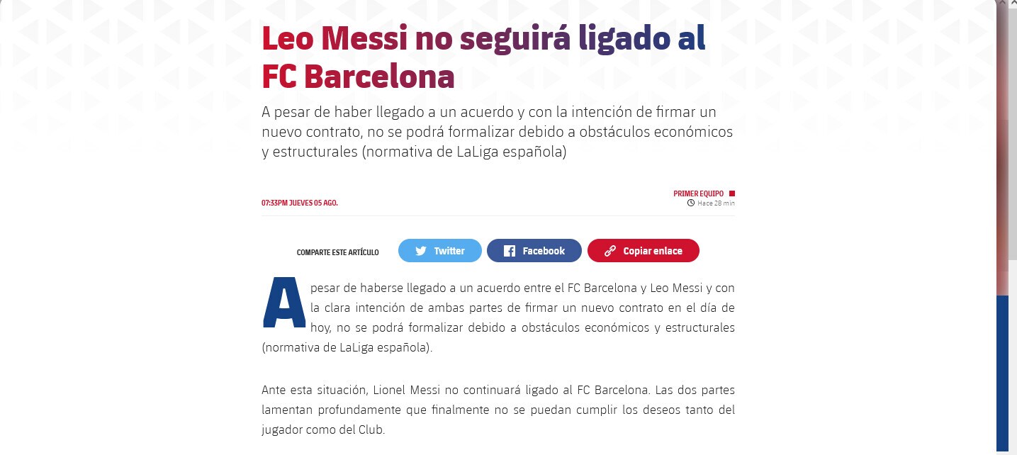 Clamoroso Messi: non rinnova con il Barcellona