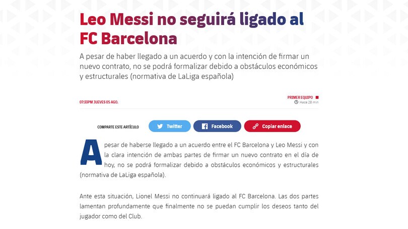 Clamoroso Messi: non rinnova con il Barcellona