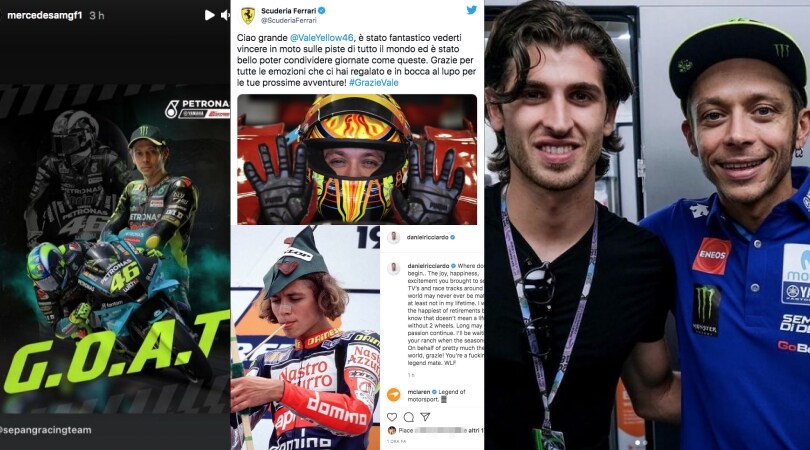 L'addio di Valentino Rossi scuote anche la Formula 1: non c'è solo la Ferrari a celebrare il Dottore