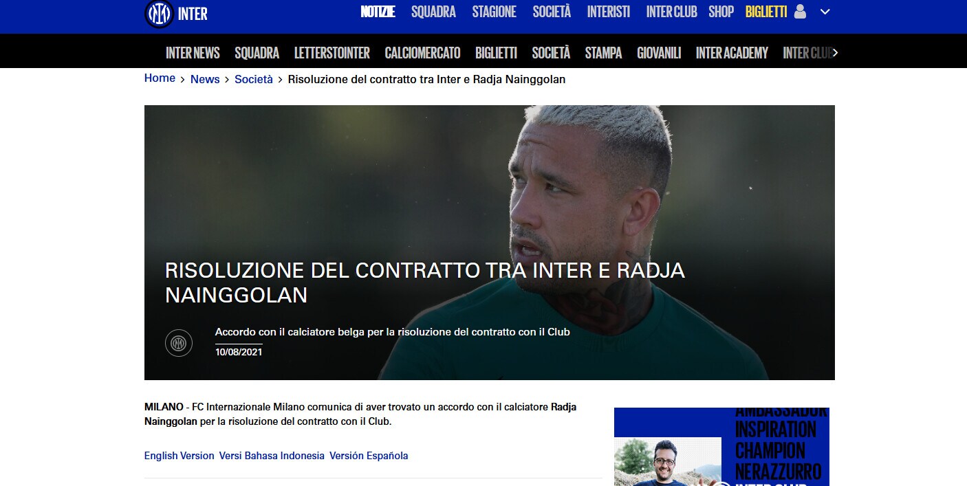 Inter-Nainggolan, ufficiale la risoluzione del contratto