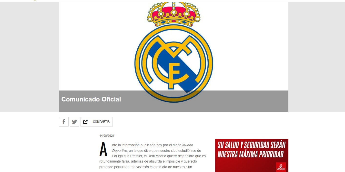 Il Real voleva la Premier: la società smentisce