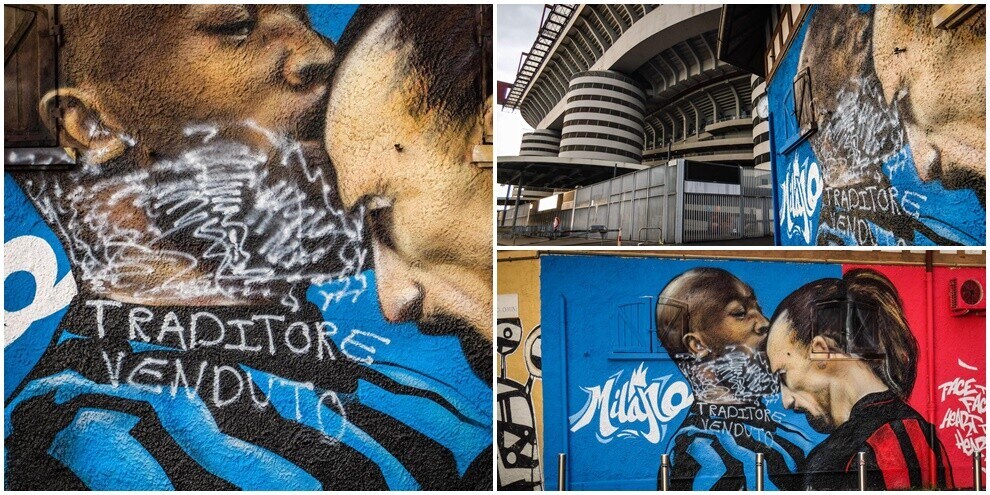 Inter, non c'è perdono per Lukaku: anche il murale con Ibra imbrattato dai tifosi