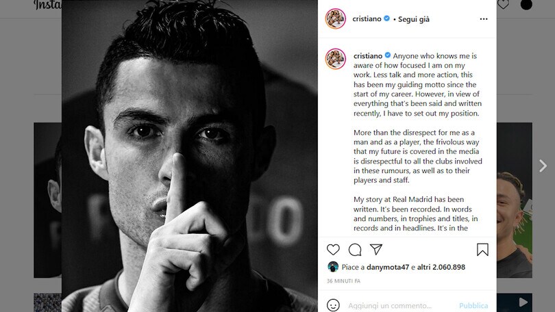 Sfogo CR7 su Instagram: "Basta chiacchiere"
