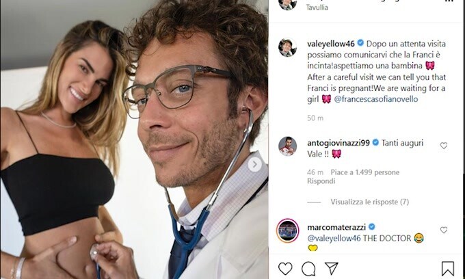 L'annuncio di Vale Rossi: "Franci è incinta"