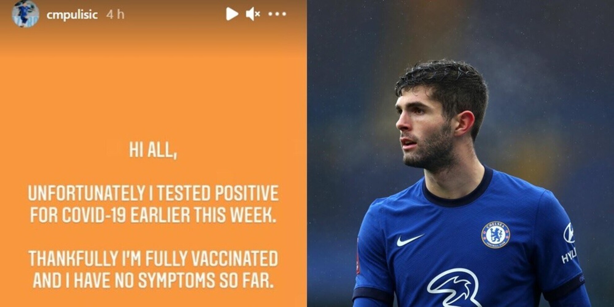 Pulisic salta Arsenal-Chelsea: "Sono vaccinato ma ho il Coronavirus"
