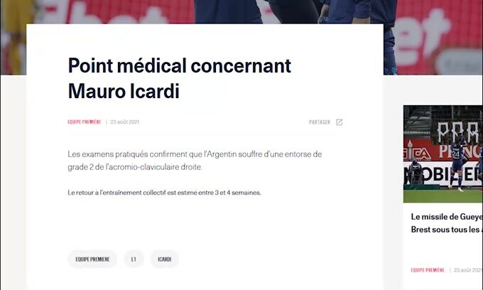Psg, stop per Icardi: out 3-4 settimane