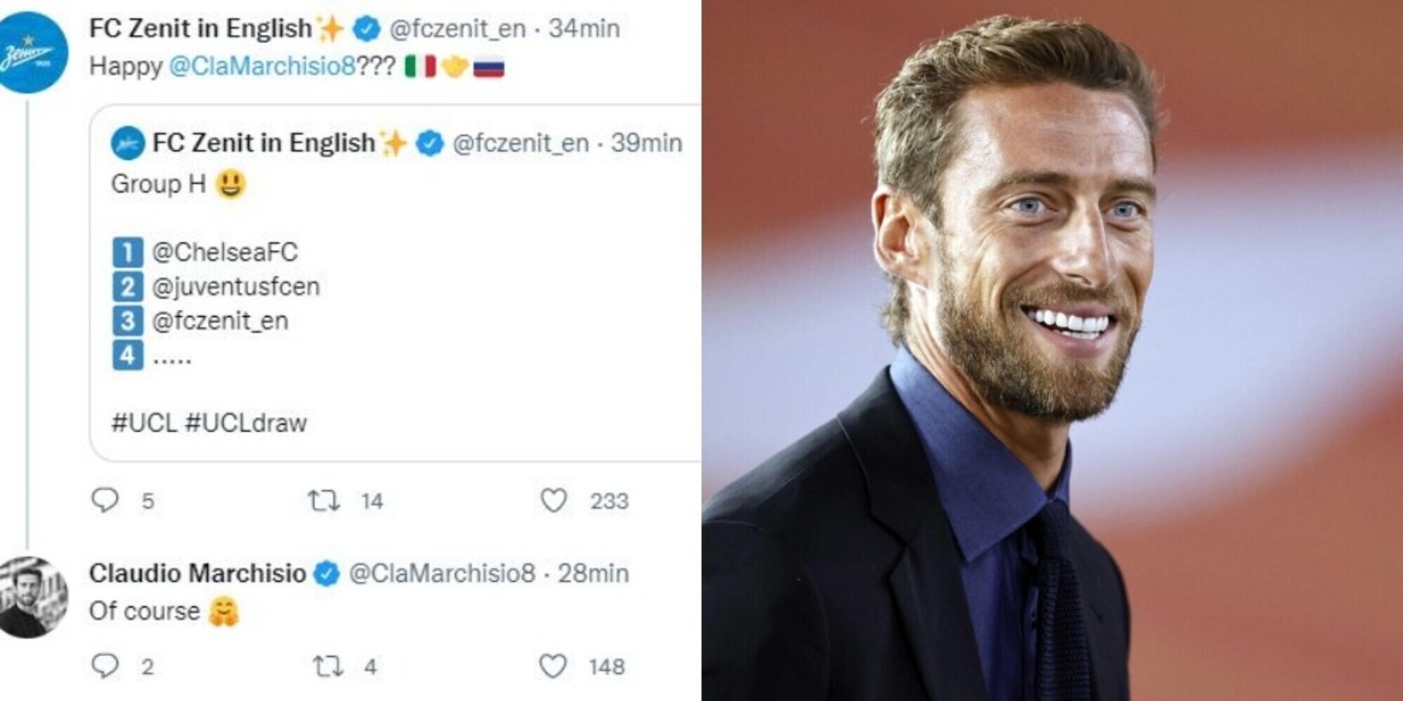 Juve pesca lo Zenit in Champions: il siparietto social con Marchisio