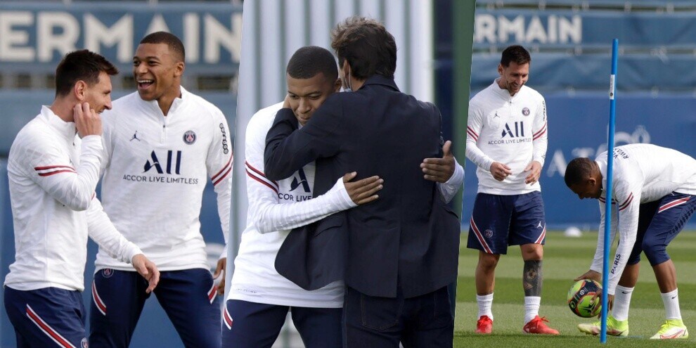 Mbappé, abbraccio con Leonardo e risate con Messi: resta al Psg?