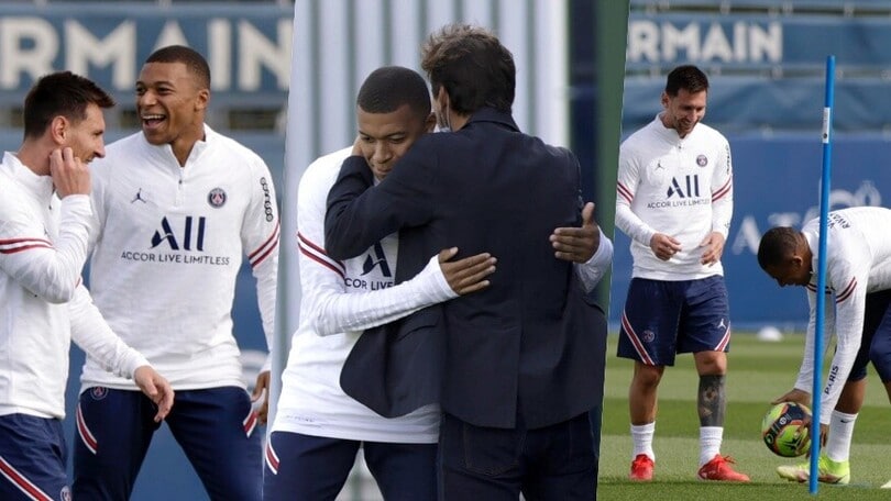 Mbappé, abbraccio con Leonardo e risate con Messi: resta al Psg?