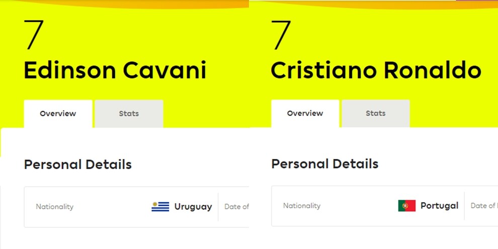 Ronaldo e Cavani con il numero 7. Cosa succede sul sito della Premier?