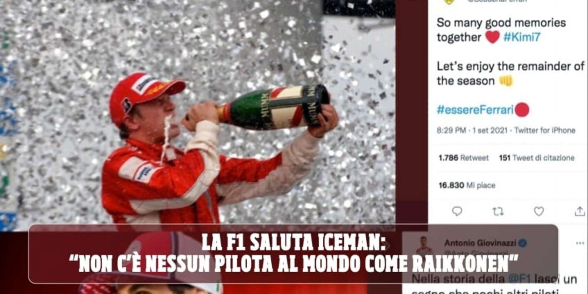 L’addio di Raikkonen emoziona anche la Ferrari: l’omaggio di tutta la F1