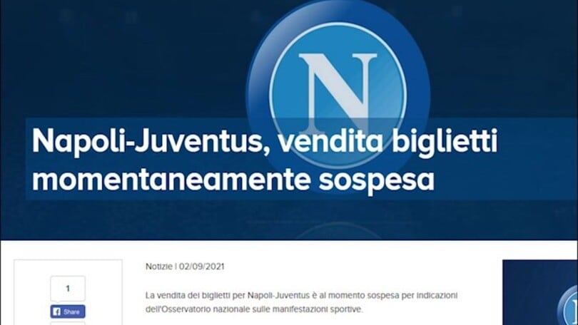 Napoli-Juve, sospesa la vendita dei biglietti
