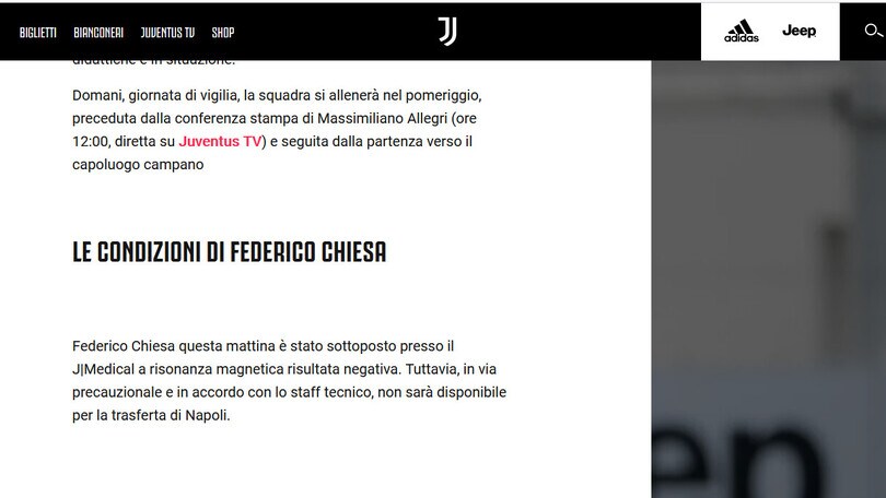 Juve, Chiesa salterà la super sfida contro il Napoli