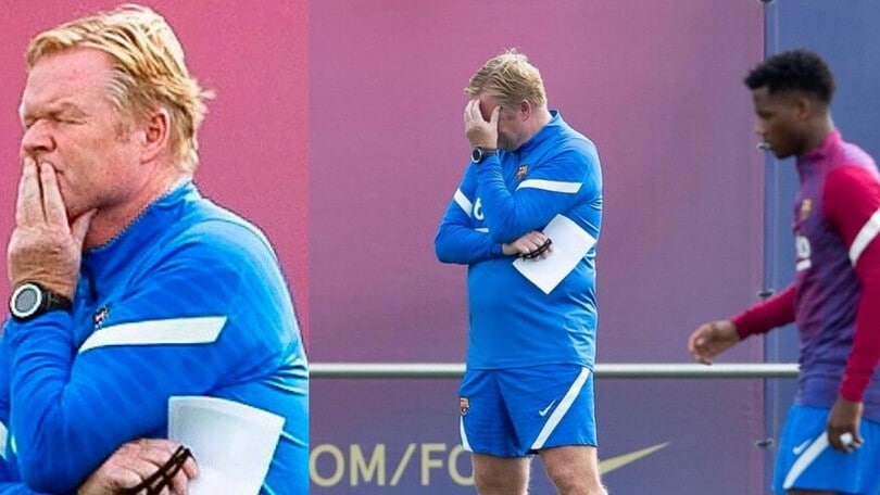 Koeman ai saluti con il Barcellona: testa bassa durante l'allenamento