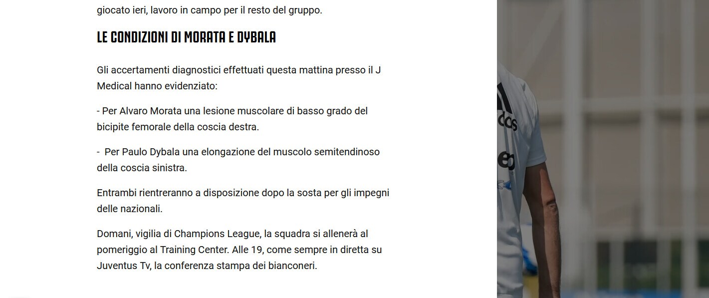 Juventus, dopo la sosta tornano Dybala e Morata