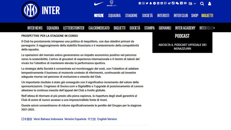 L'Inter, ok al bilancio: rosso da oltre 245 milioni