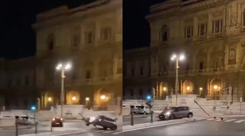 Roma, paura davanti alla Cassazione: una Mini si schianta a folle velocità