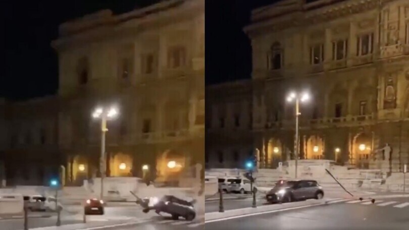 Roma, paura davanti alla Cassazione: una Mini si schianta a folle velocità