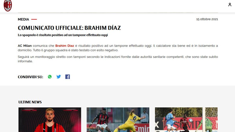 Milan, anche Brahim Diaz positivo al Coronavirus