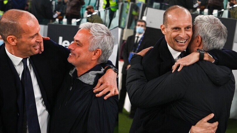 Juve-Roma, arriva l'abbraccio tra Allegri e Mourinho