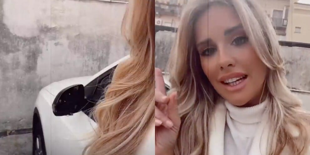 Michela Persico e lo specchietto rotto della sua Audi