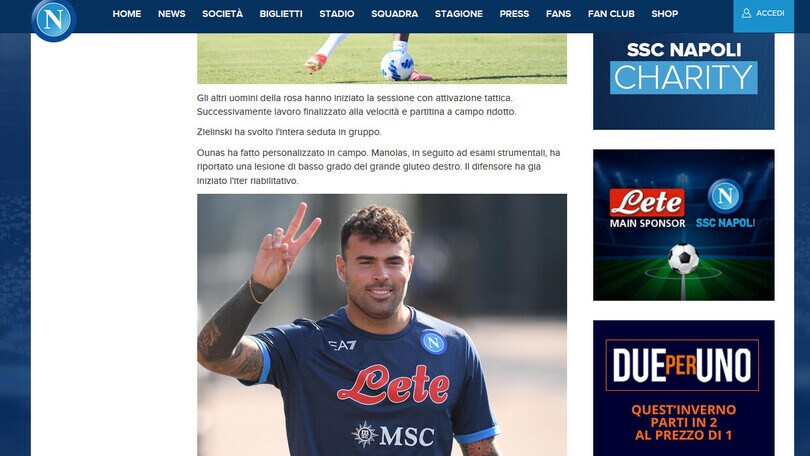 Napoli, lesione muscolare al gluteo per Manolas