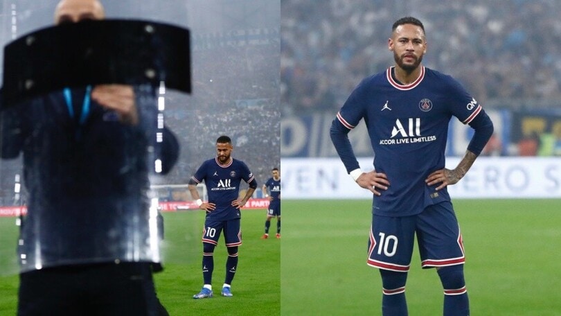 Neymar scortato dagli scudi della polizia in Marsiglia-Psg