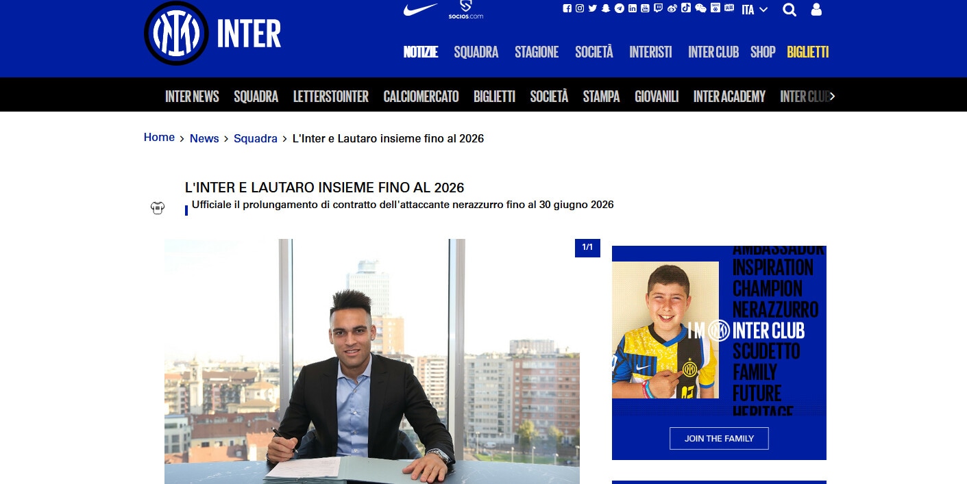Inter, ufficiale: Lautaro Martinez rinnova fino al 2026
