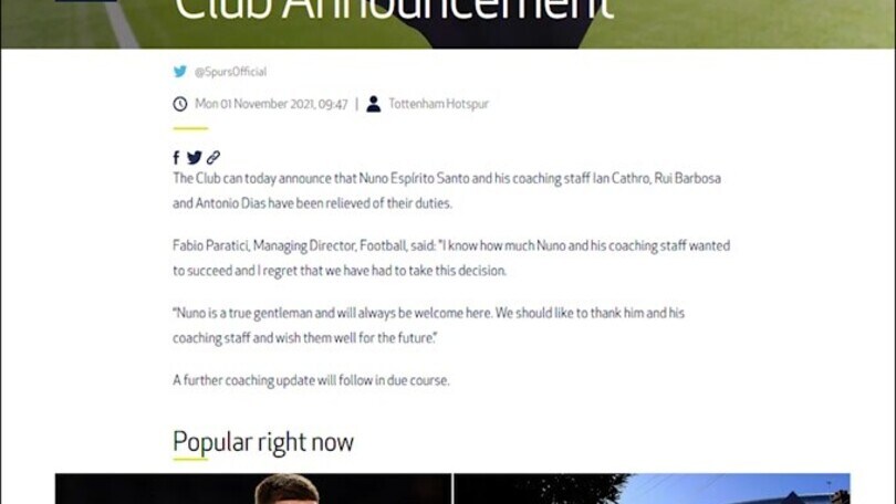 Ufficiale, Tottenham: esonerato Espirito Santo, Conte a un passo