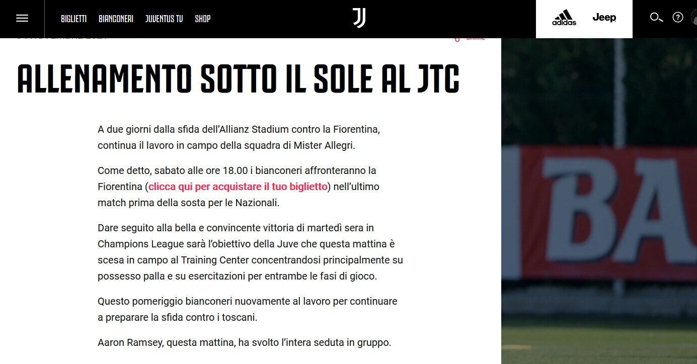 Juve-Fiorentina, Ramsey lavora con il gruppo