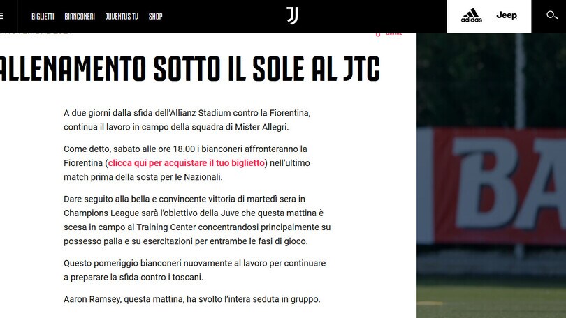 Juve-Fiorentina, Ramsey lavora con il gruppo