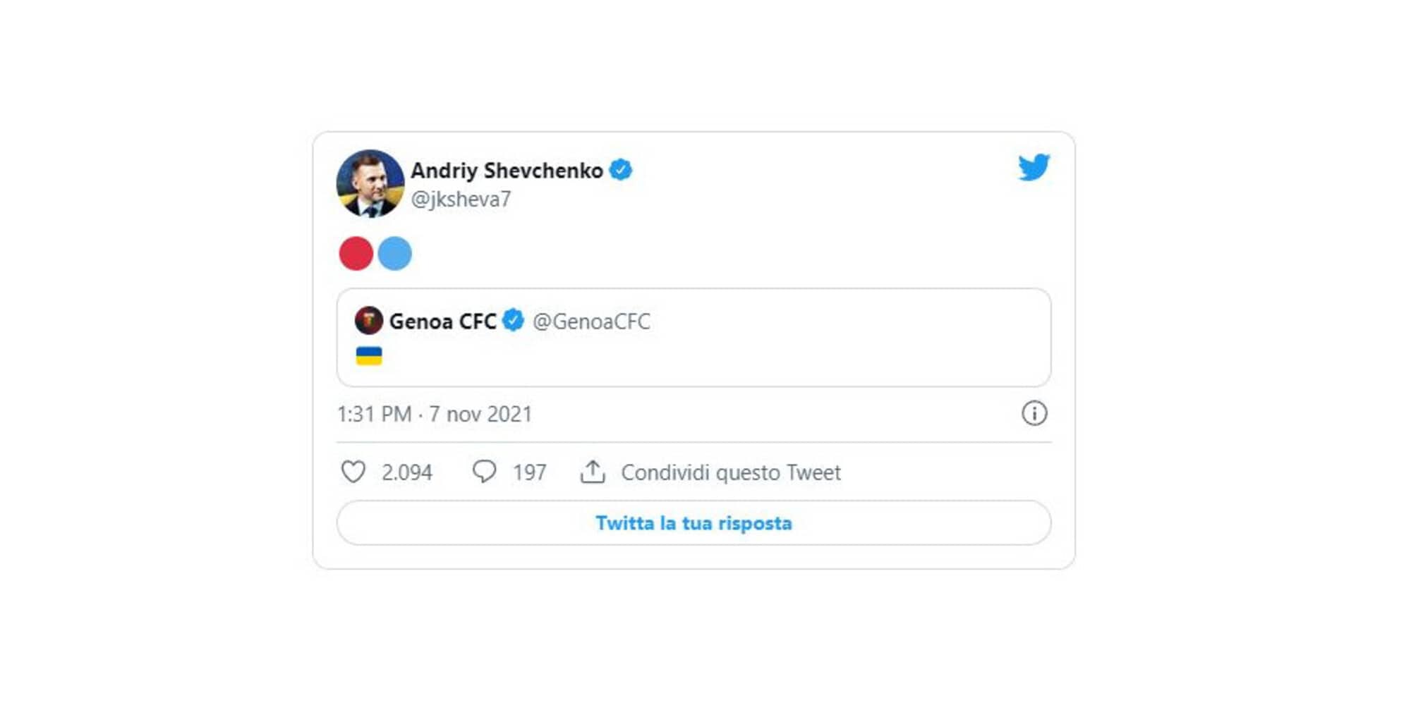Genoa-Shevchenko, ci siamo. ufficializzazione social