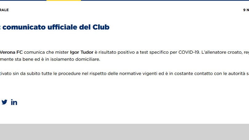 Verona, Igor Tudor positivo al Coronavirus