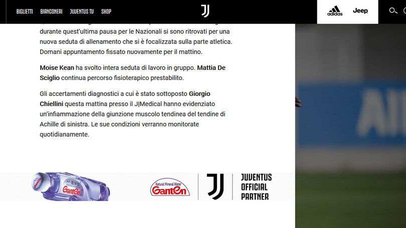 Juve, stop per Chiellini: l'esito degli esami