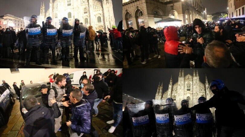 Tensione a Milano: i no green pass in piazza, arriva la polizia