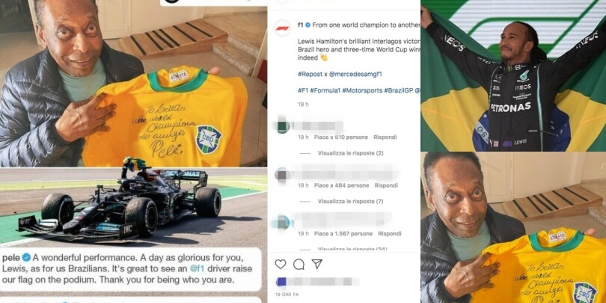GP Brasile, Pelé in visibilio per Hamilton: "Vittoria gloriosa per te e per noi brasiliani"