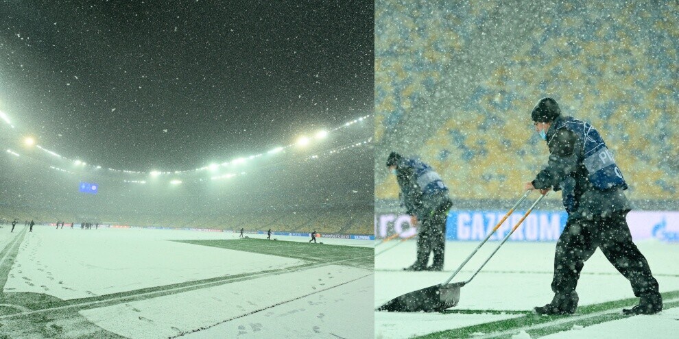 Dinamo Kiev-Bayern Monaco, il campo è ricoperto di neve