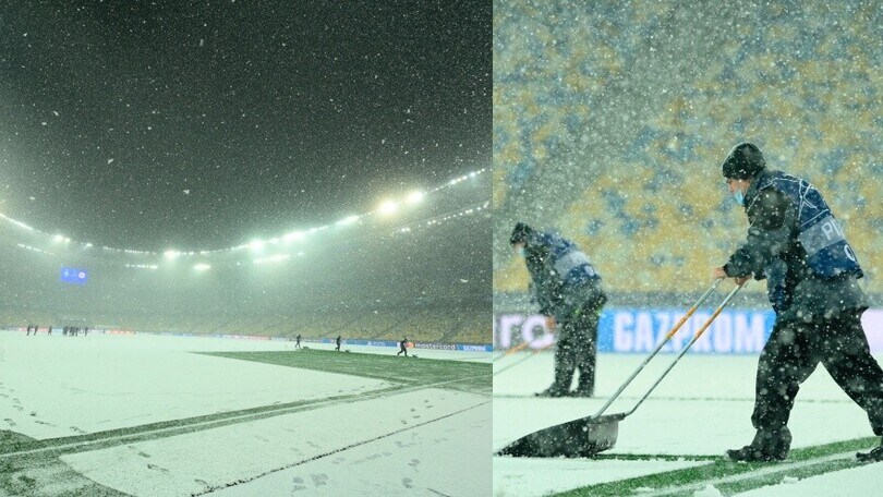 Dinamo Kiev-Bayern Monaco, il campo è ricoperto di neve