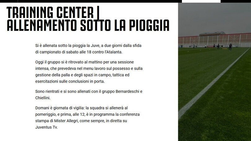 Juve, buone notizie per Allegri: Chiellini e Bernardeschi in gruppo