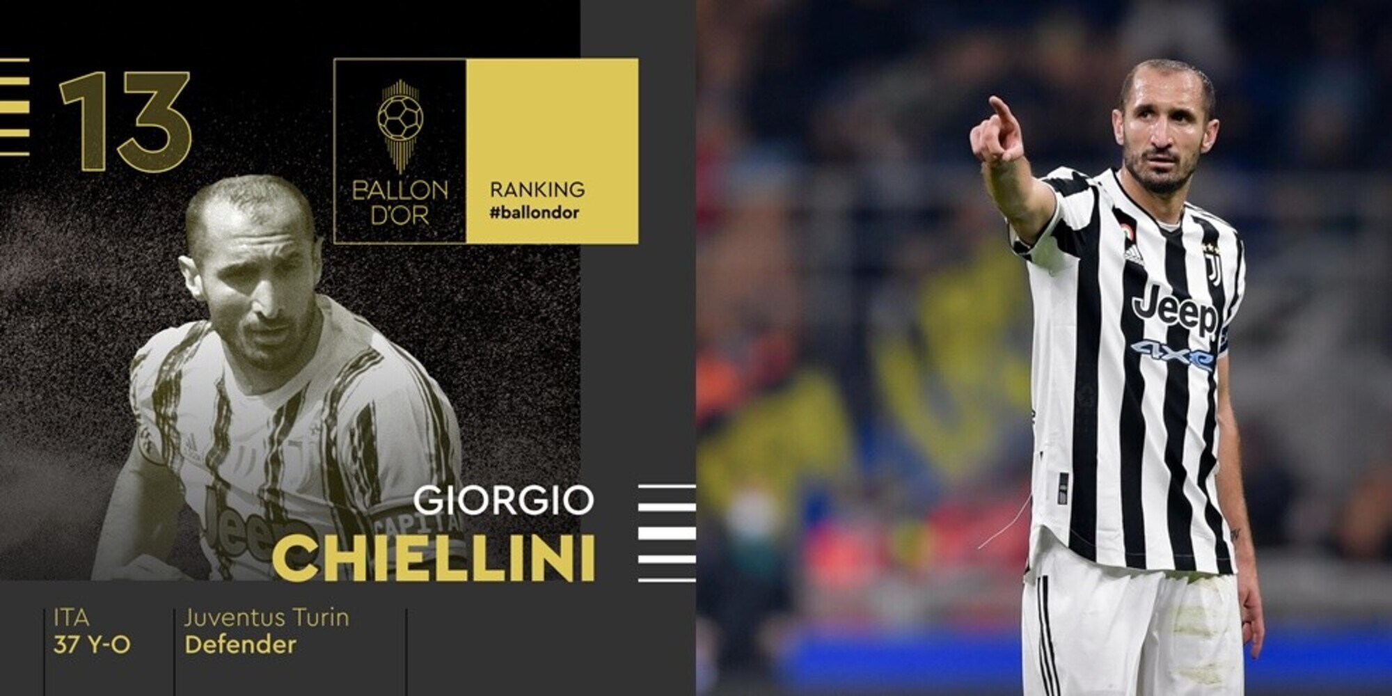 Pallone d'Oro, Chiellini: "13° grazie ai trionfi con la Juve e all'Europeo"