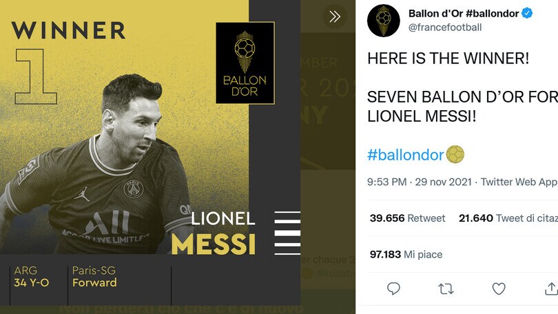 Pallone d’Oro 2021, Lione Messi vince per la settima volta