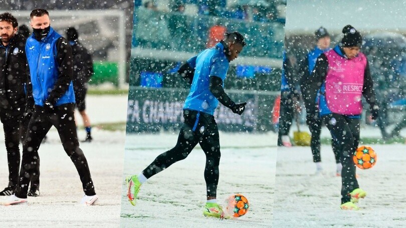 Neve prima di Atalanta-Villarreal al Gewiss Stadium