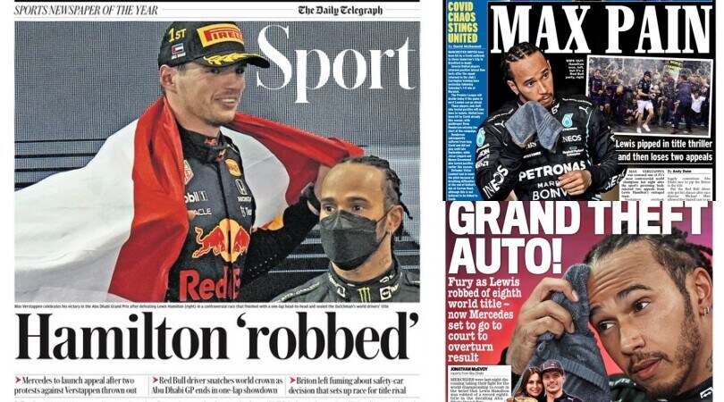Hamilton tra "vittoria strappata e caos": i giornali inglesi sono una furia contro la F1