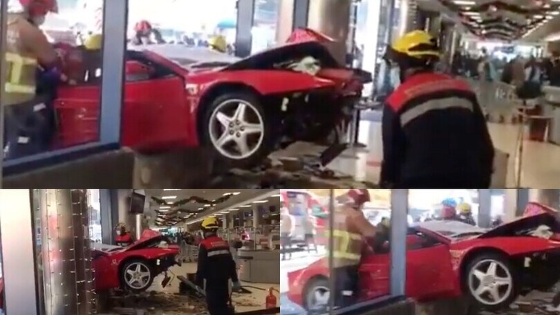Ferrari 512 Testarossa sfonda la vetrina di un centro commerciale