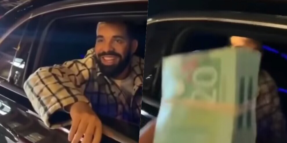 Drake come Babbo Natale: in auto, dona soldi ai passanti