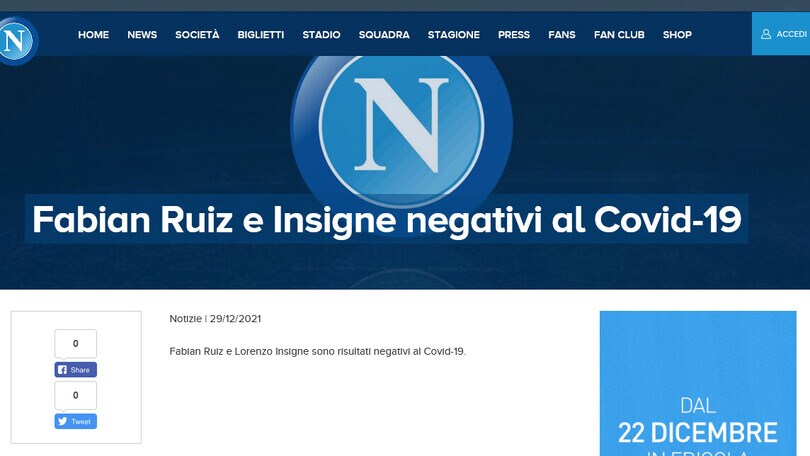 Napoli, Fabian Ruiz e Insigne tornano negativi