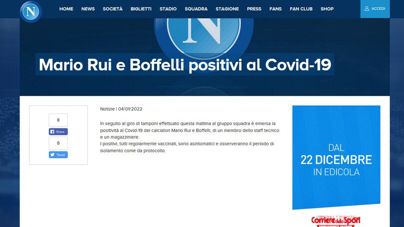 Napoli, Mario Rui salta la Juve: è positivo al Covid